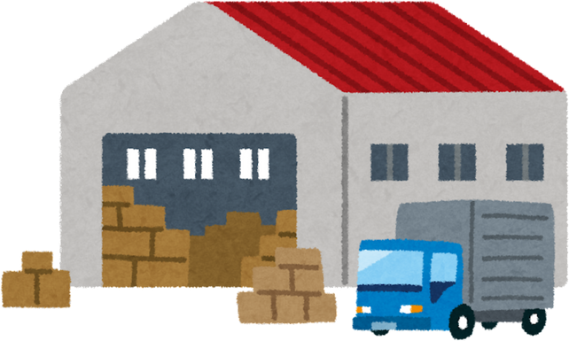 Illustration of a Warehouse with Cardboard Boxes and a Truck